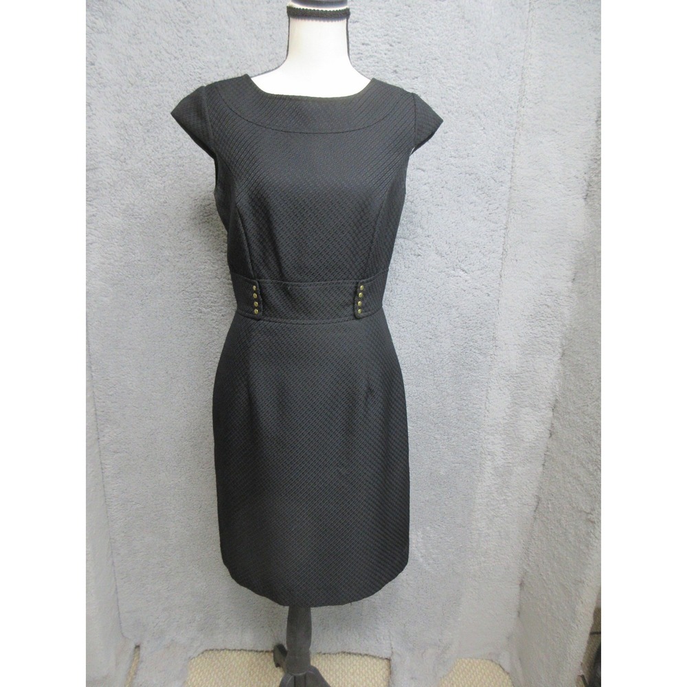 Tahari Arthur S Levine Dress Womens 4 Black Jacquard Sheath Studded Waist